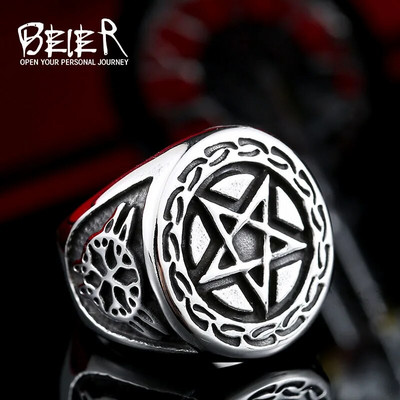 Beier New Store 316L nerūsējošā tērauda vikingu simbolu gredzens augstas kvalitātes Pentagram punk biker gredzens vīriešiem modes dāvana LLBR8-371R