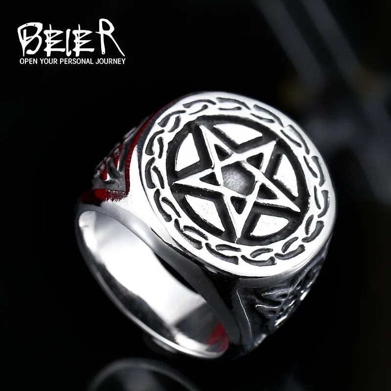 Beier New Store 316L prsten s vikinškim simbolom od nehrđajućeg čelika Visokokvalitetni punk biciklistički prsten s pentagramom za muškarce, modni poklon LLBR8-371R