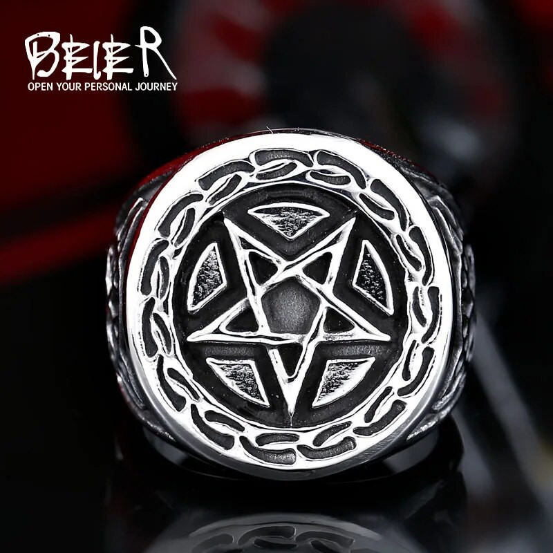 Beier New Store 316L prsten s vikinškim simbolom od nehrđajućeg čelika Visokokvalitetni punk biciklistički prsten s pentagramom za muškarce, modni poklon LLBR8-371R