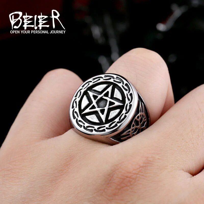 Beier New Store 316L prsten s vikinškim simbolom od nehrđajućeg čelika Visokokvalitetni punk biciklistički prsten s pentagramom za muškarce, modni poklon LLBR8-371R