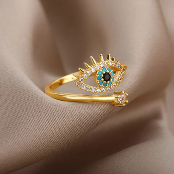 Щастливи турски пръстени за зло око за жени Отварящ се регулируем пръстен от неръждаема стомана 2024 Тенденция Луксозни сватбени бижута за двойка Подарък