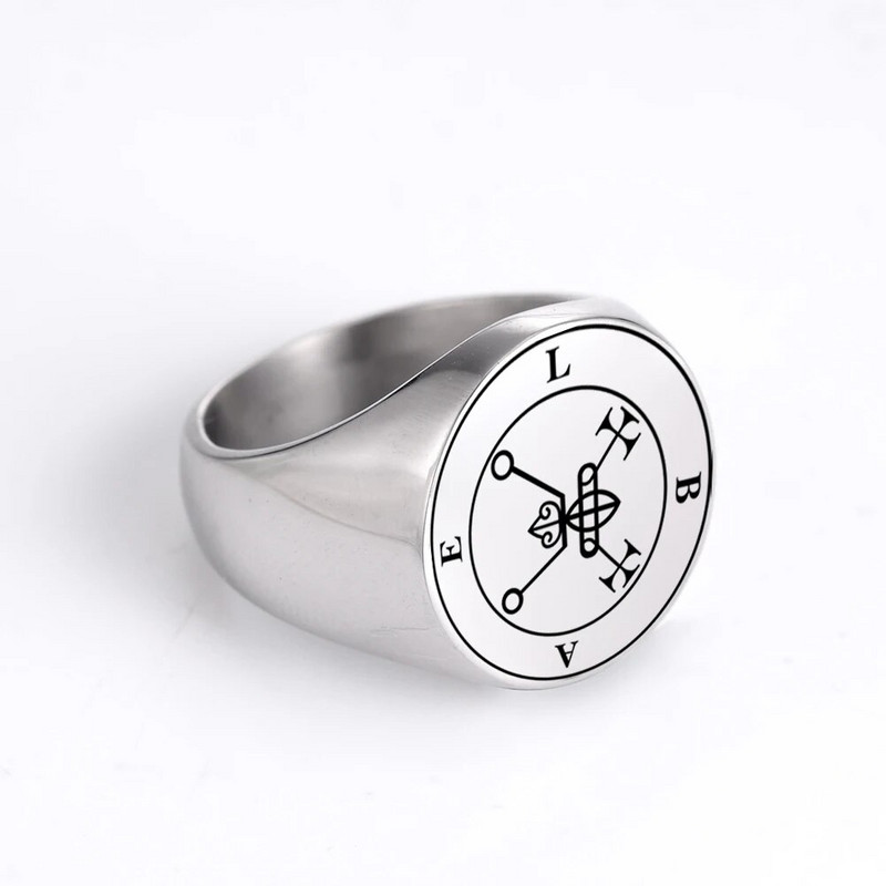 Dreamtimes Prsten s demonskim pečatom od nehrđajućeg čelika Srebrna boja Sotonin pečat BAEL-a 19 mm Veliko prstenje za muškarce/žene Nakit Pokloni bižuterija