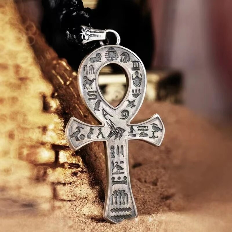 Život drevnog egipatskog faraona Anka Križ Ogrlica od nehrđajućeg čelika Anubis Totem Privjesak Muški amulet Nakit Kožni lanac od užeta