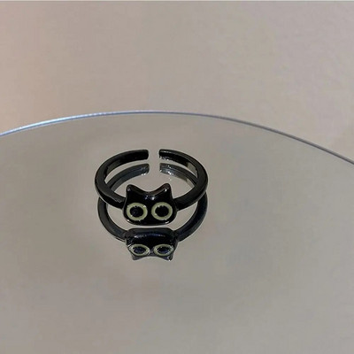 Koreai stílusú fekete macska gyűrű női vicces nyúl rajzfilm gyűrű pár állítható nyitó gyűrű divat ékszerek