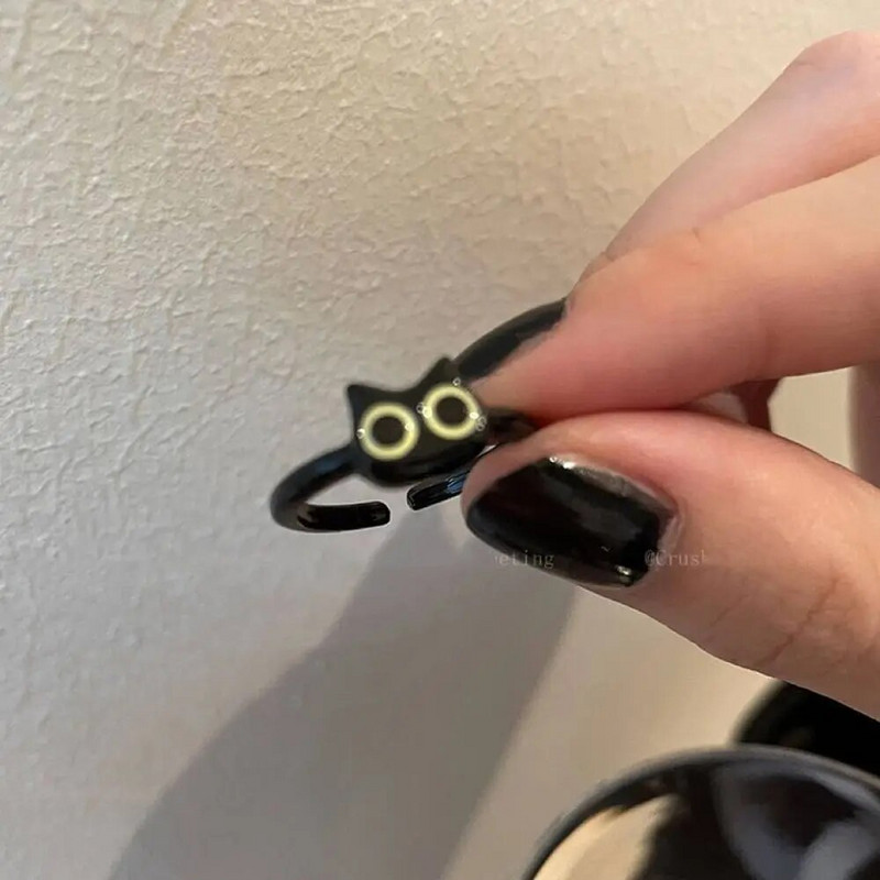 Koreai stílusú fekete macska gyűrű női vicces nyúl rajzfilm gyűrű pár állítható nyitó gyűrű divat ékszerek