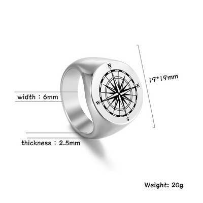 EUEAVAN Punk Kompass Maailmakaart Meeste sõrmused Roostevabast terasest Piraat Madrus Amulett Sõrmus Hip Hop Vintage Peoehted Loominguline kingitus