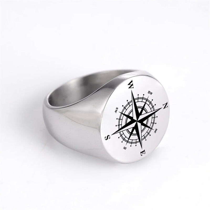 EUEAVAN Punk Kompass Maailmakaart Meeste sõrmused Roostevabast terasest Piraat Madrus Amulett Sõrmus Hip Hop Vintage Peoehted Loominguline kingitus