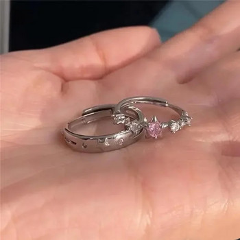 Y2K звезден пръстен за жени, мъже, прости пръстени с показалец, модни регулируеми розови звездни пръстени за двойка, подарък за Свети Валентин, бижута