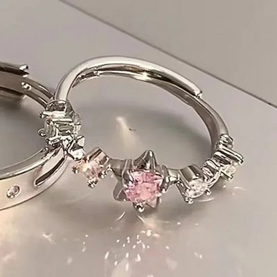 Y2K tähesõrmus naistele meestele Lihtsad nimetissõrmed Moodsad Reguleeritavad roosad tähed Paarisõrmused Sõbrapäeva ehted Kingitus