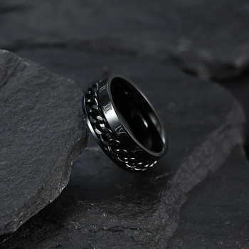 Ρωμαϊκοί αριθμοί από ανοξείδωτο ατσάλι με περιστρεφόμενη αλυσίδα άγχους Μαύρα δαχτυλίδια για άνδρες Fidget Metal Spinner Knuckle Ring Anillos De Hombre