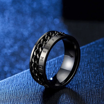 Ρωμαϊκοί αριθμοί από ανοξείδωτο ατσάλι με περιστρεφόμενη αλυσίδα άγχους Μαύρα δαχτυλίδια για άνδρες Fidget Metal Spinner Knuckle Ring Anillos De Hombre