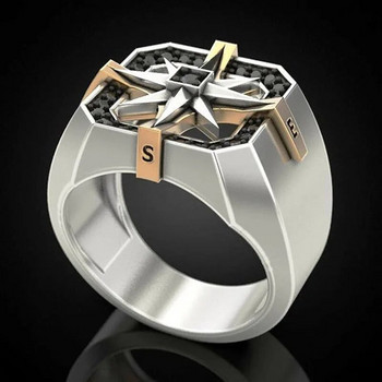 Ретро викинг стил морски компас пръстен печат мъжки златен цвят двуцветни пръстени от неръждаема стомана модни ретро бижута за мъже