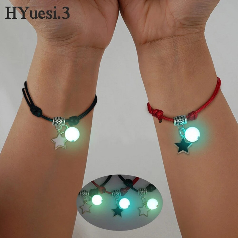 2kom svjetleće mačje zvijezde, mjesečev križ, set narukvica s privjescima za par, podesiva narukvica od pletenog užeta, narukvica prijateljstva za žene, muškarce, ljetni dar