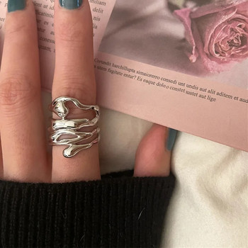 2023 Νέα άφιξη Ακανόνιστο κούφιο ασημί φαρδύ δαχτυλίδι Γυναικεία μόδα ρετρό Μοναδικό σχέδιο Χειροποίητα δώρα κοσμημάτων