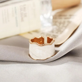 1 бр. Винтидж бял емайлиран метал с неправилна форма Геометричен отворен регулируем пръстен за жени Момиче Модни бижута Подаръци за рожден ден