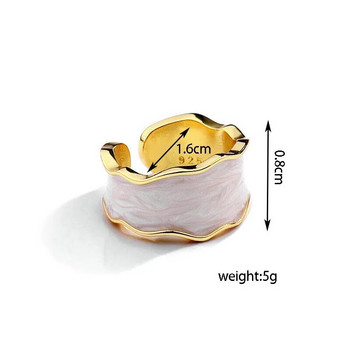 1 бр. Винтидж бял емайлиран метал с неправилна форма Геометричен отворен регулируем пръстен за жени Момиче Модни бижута Подаръци за рожден ден