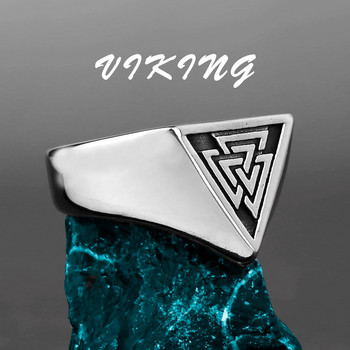 316L από ανοξείδωτο χάλυβα Μινιμαλιστικό Τρίγωνο Valknut Σύμβολο Δαχτυλίδι Nordic Rune Protector Δαχτυλίδι φυλαχτό Κοσμήματα Βίκινγκ