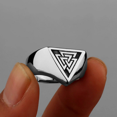 316L roostevabast terasest minimalistlik Valknut kolmnurga sümbol Signett Sõrmus Nordic Rune Protector Amulett Sõrmus Viking Ehted