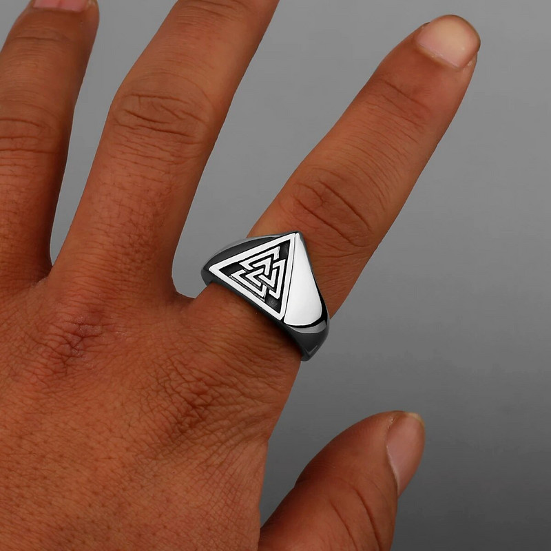 316L roostevabast terasest minimalistlik Valknut kolmnurga sümbol Signett Sõrmus Nordic Rune Protector Amulett Sõrmus Viking Ehted