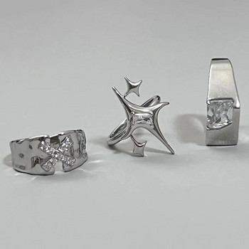Vintage ακανόνιστο δαχτυλίδι σταυρού με αστέρι ανοιχτό για γυναίκες Ανδρικά πανκ γοτθικά δαχτυλίδια με ρυθμιζόμενο χρώμα για ζευγάρια Δώρο κοσμήματος Y2K Egirl