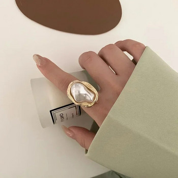 2023 Нов дизайн Морска звезда Перлена форма на пръстен Златен цвят Регулируеми пръстени за жени Корейски модни бижута Парти Луксозен аксесоар