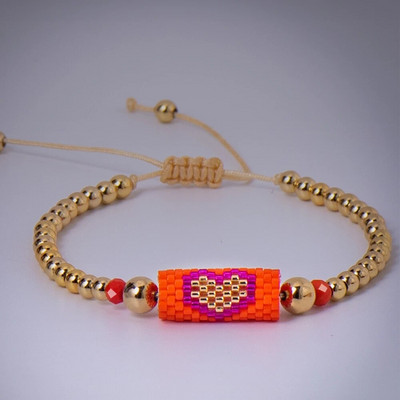 Μπρασελέ Heart Miyuki Χειροποίητο υφαντό ρυθμιζόμενο σκληρές επίχρυσες χάντρες για γυναίκες Μόδα κοσμήματα Summer Love Beach Boho Δώρο