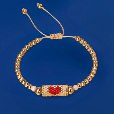 Μπρασελέ Heart Miyuki Χειροποίητο υφαντό ρυθμιζόμενο σκληρές επίχρυσες χάντρες για γυναίκες Μόδα κοσμήματα Summer Love Beach Boho Δώρο