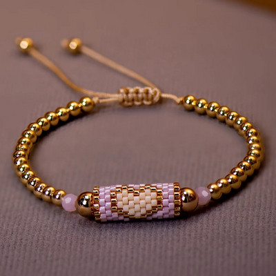 Μπρασελέ Heart Miyuki Χειροποίητο υφαντό ρυθμιζόμενο σκληρές επίχρυσες χάντρες για γυναίκες Μόδα κοσμήματα Summer Love Beach Boho Δώρο