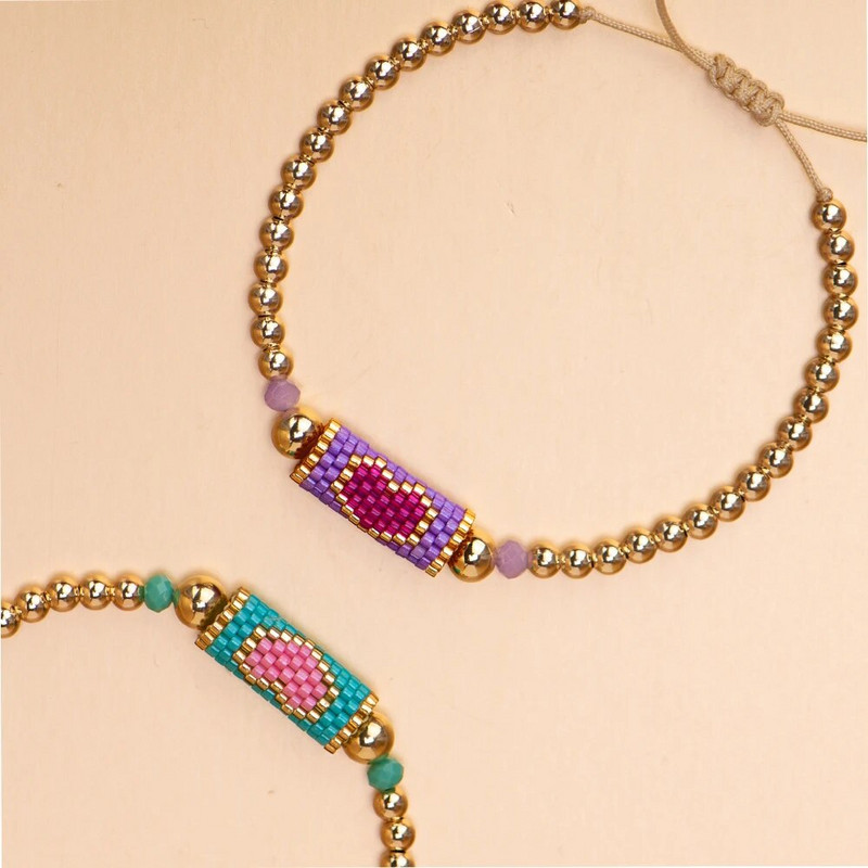 Μπρασελέ Heart Miyuki Χειροποίητο υφαντό ρυθμιζόμενο σκληρές επίχρυσες χάντρες για γυναίκες Μόδα κοσμήματα Summer Love Beach Boho Δώρο