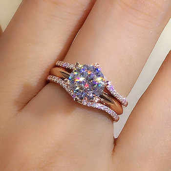 Huitan Μοναδικά ροζ χρυσά δαχτυλίδια για γυναίκες Κλασικά 6 νύχια Σχεδιασμένα κυβικά δαχτυλίδια ζιρκονίας Ζώνες αρραβώνων γάμου Ζεστά κοσμήματα