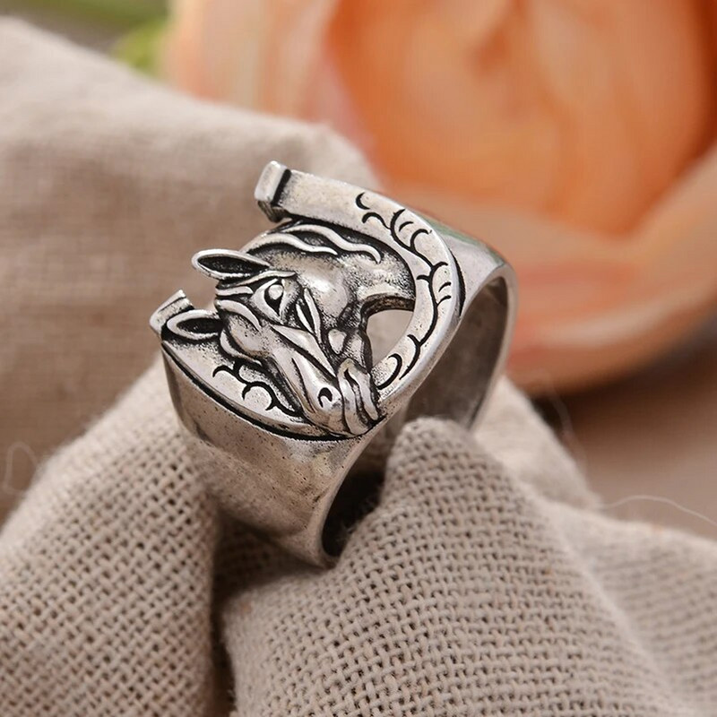 Jauna dizaina vintage pakavs un zirggalva Taizemes sudraba unisex ballīšu gredzeni oriģināli rotaslietas sievietēm vīriešiem dāvanas