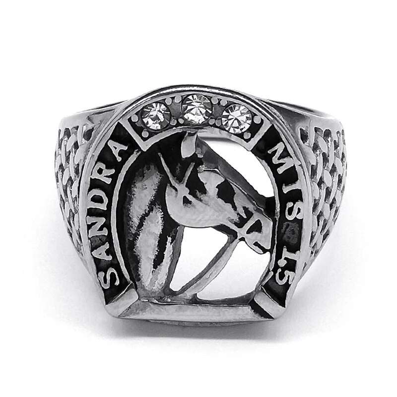 Δαχτυλίδι κεφαλής αλόγου για γυναίκες Ανδρικά δαχτυλίδια από ανοξείδωτο ατσάλι, δαχτυλίδια πέταλο, κοσμήματα, δώρο ζώων για το Boyfriend RRR523S03