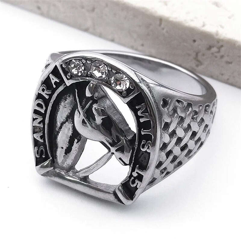 Δαχτυλίδι κεφαλής αλόγου για γυναίκες Ανδρικά δαχτυλίδια από ανοξείδωτο ατσάλι, δαχτυλίδια πέταλο, κοσμήματα, δώρο ζώων για το Boyfriend RRR523S03