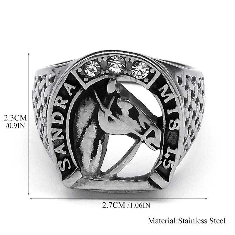 Δαχτυλίδι κεφαλής αλόγου για γυναίκες Ανδρικά δαχτυλίδια από ανοξείδωτο ατσάλι, δαχτυλίδια πέταλο, κοσμήματα, δώρο ζώων για το Boyfriend RRR523S03