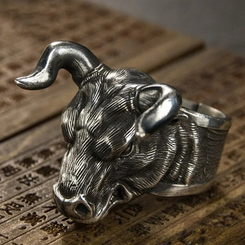 Νέες τάσεις της μόδας Bull in An Attacking State Ethnic Style Ring The 12 Zodiac Ox in The East Δώρα για το άνοιγμα του δακτυλίου με μοναδική υφή