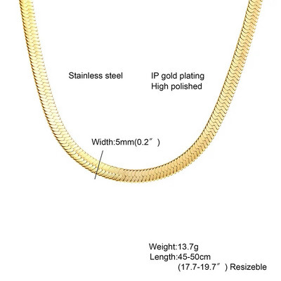 Snake kaelakee meeste, kullavärvi lamedad maod kett kaelakeed kihiline Lihtne heeringas Link Choker meeste naiste ehted 38cm - 60cm