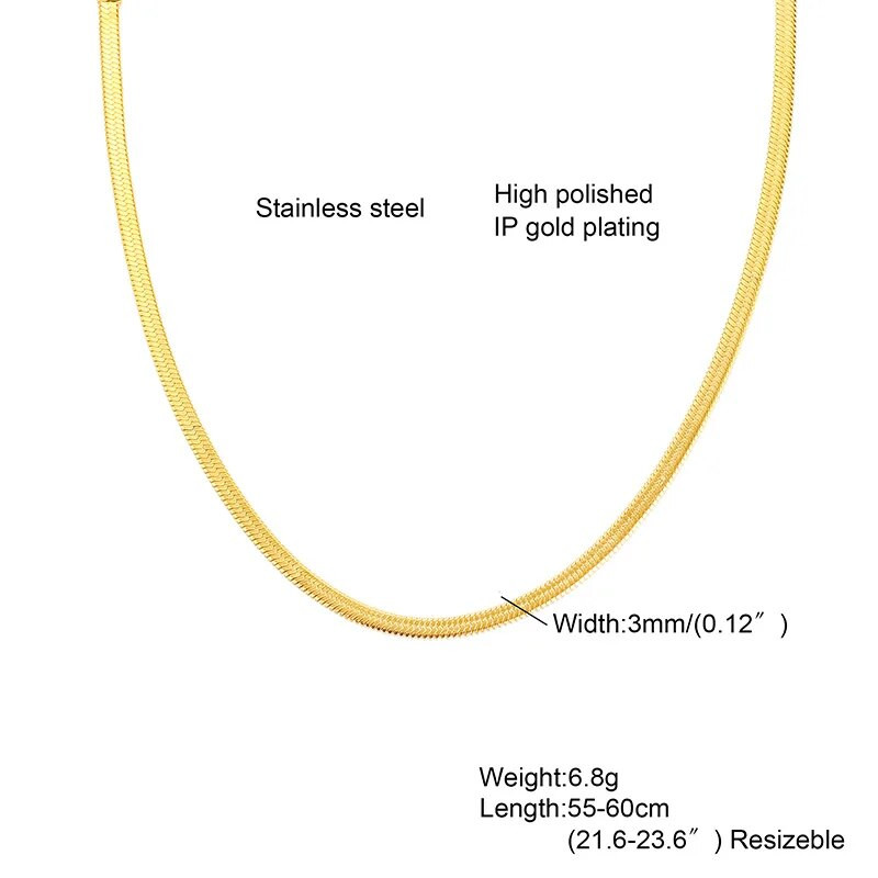 Snake kaelakee meeste, kullavärvi lamedad maod kett kaelakeed kihiline Lihtne heeringas Link Choker meeste naiste ehted 38cm - 60cm