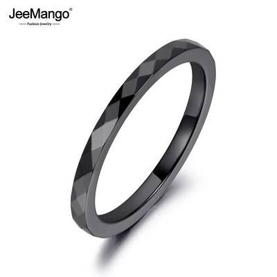 JeeMango Trendy 2mm juodai balti keraminiai keraminiai žiedai juvelyriniai vestuviniai sužadėtuvių žiedai moterims Anneaux Anillos JR19051