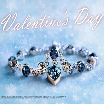 Модни гривни с висулка Heart of Ocean Нова лъскава синя кристална любовна гривна за жени Бижута за Свети Валентин на едро