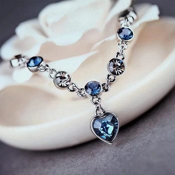 Модни гривни с висулка Heart of Ocean Нова лъскава синя кристална любовна гривна за жени Бижута за Свети Валентин на едро