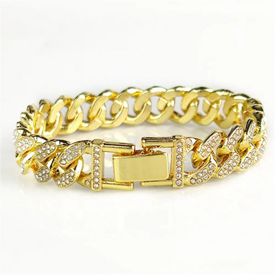 Hip Hop Läikiv Kuuba Link Keti Käevõrud Naised Mehed Kullavärvi Rhinestone Iced Out Keti Käevõrud Punk Käepael Ehted Kingitus