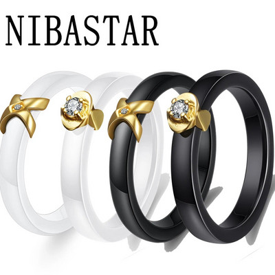 NIBA AAA Crystal X-shape Черен/бял керамичен пръстен Сватбени пръстени с кубичен цирконий Сватбени пръстени Модни бижута Модерни