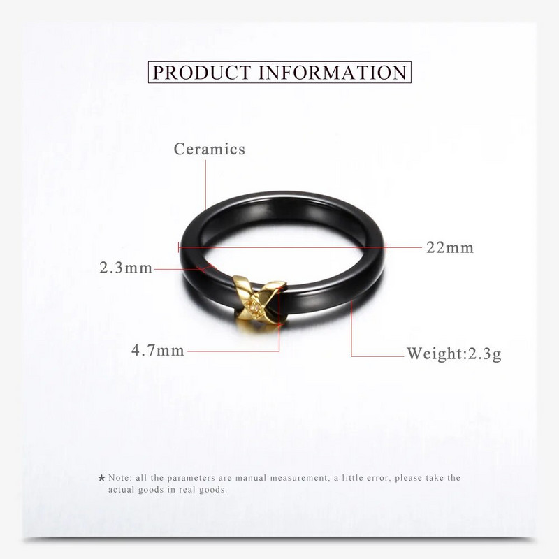 NIBA AAA kristalni X-oblik crno/bijeli keramički prsten Vjenčano prstenje s kubnim cirkonijevim kamenom Modni nakit Trendy