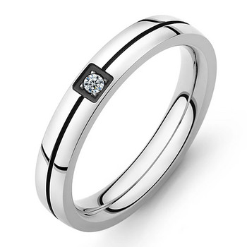 JeeMango Νέο κυβικό δαχτυλίδι ζιρκονίας από ανοξείδωτο ατσάλι, γυαλιστερό κρυστάλλινο ζεύγος δαχτυλίδι Forever Love For Romantic Wedding Rings JR19102