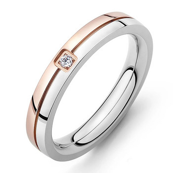 JeeMango Νέο κυβικό δαχτυλίδι ζιρκονίας από ανοξείδωτο ατσάλι, γυαλιστερό κρυστάλλινο ζεύγος δαχτυλίδι Forever Love For Romantic Wedding Rings JR19102