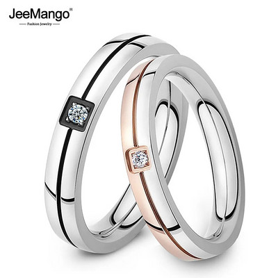 Нов пръстен с кубичен цирконий на JeeMango от неръждаема стомана, блестящ кристален пръстен за двойка Forever Love For Romantic Wedding Rings JR19102