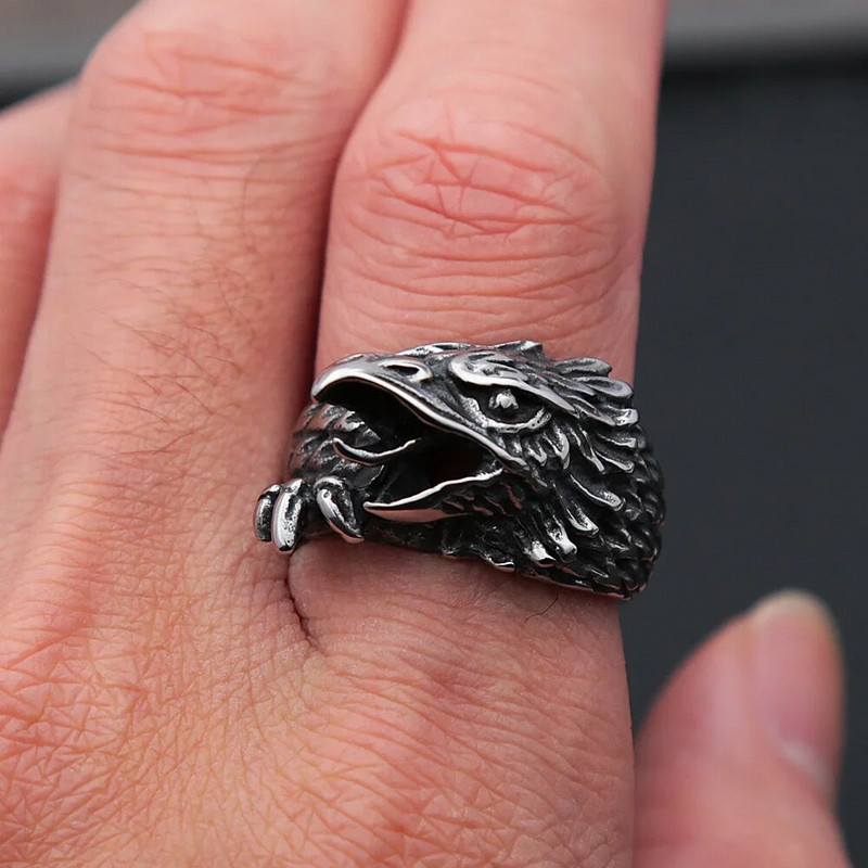 Vintage Viking Odin Crow Ring Meeste Põhjamaade Mütoloogia Viking Ring Roostevabast Terasest Biker Mehed Odini Raven Ring Ehted Kingituste hulgimüük