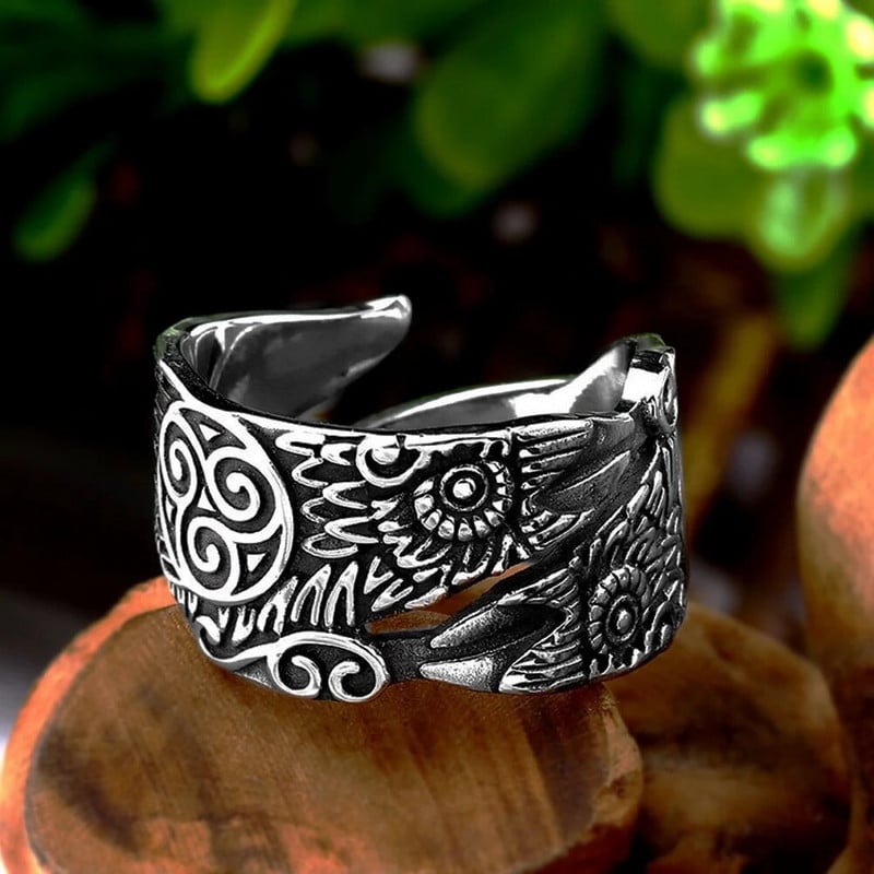Vintage Odin Ravens Ring Meeste avamine Reguleeritav Põhjamaade roostevabast terasest Celtics Knot Viking Ring Biker Amulet Crow Ehted Kingitus