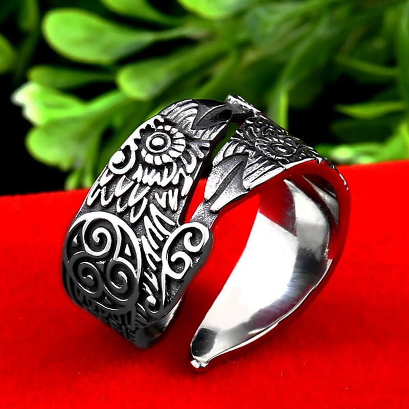 Vintage Odin Ravens Ring Meeste avamine Reguleeritav Põhjamaade roostevabast terasest Celtics Knot Viking Ring Biker Amulet Crow Ehted Kingitus