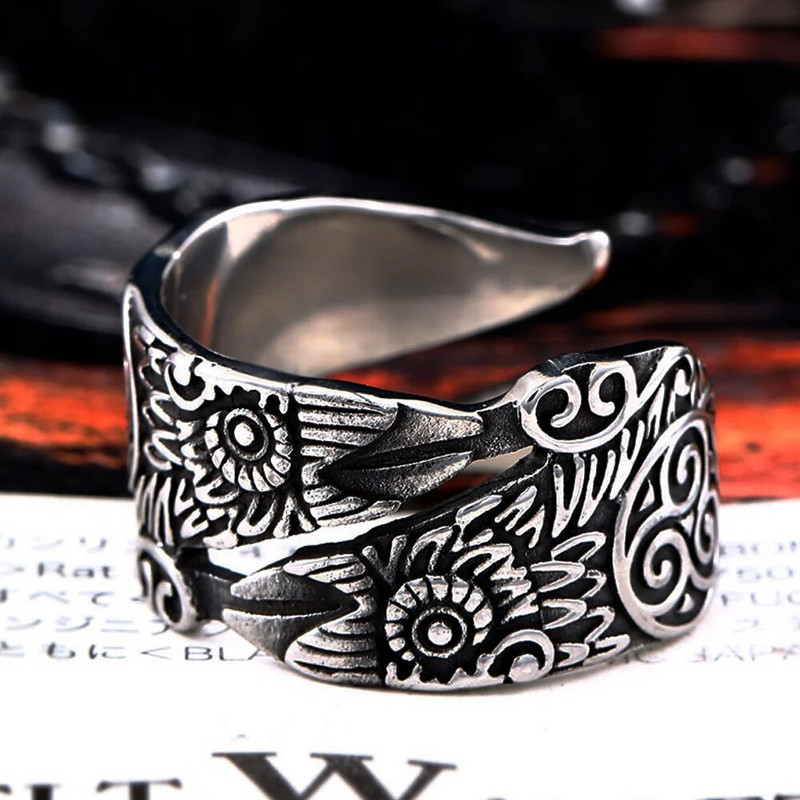 Vintage Odin Ravens Ring Meeste avamine Reguleeritav Põhjamaade roostevabast terasest Celtics Knot Viking Ring Biker Amulet Crow Ehted Kingitus